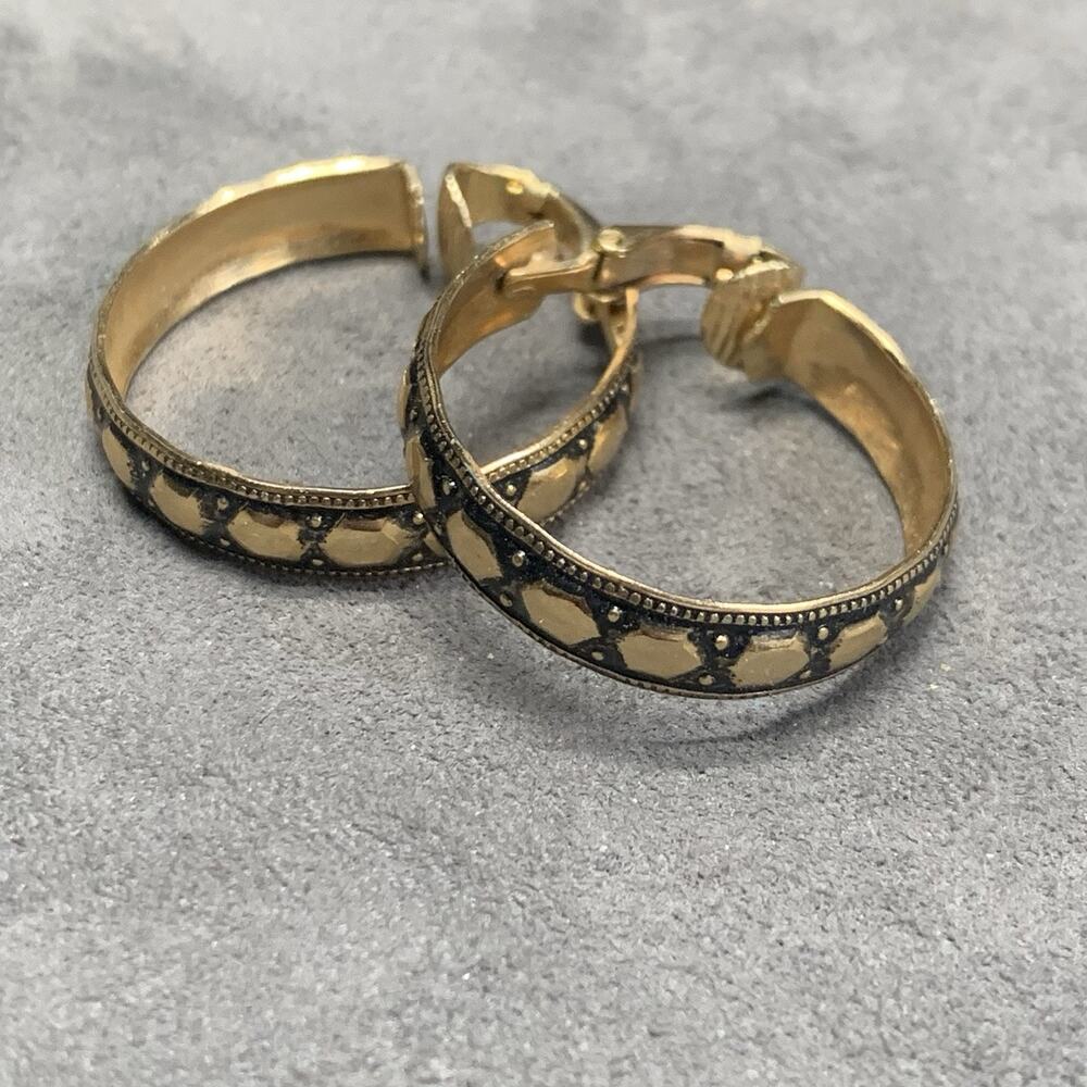 Vintage Hoop Clip Earrings Gold Tone Geometric LH Segal California Signed Estate